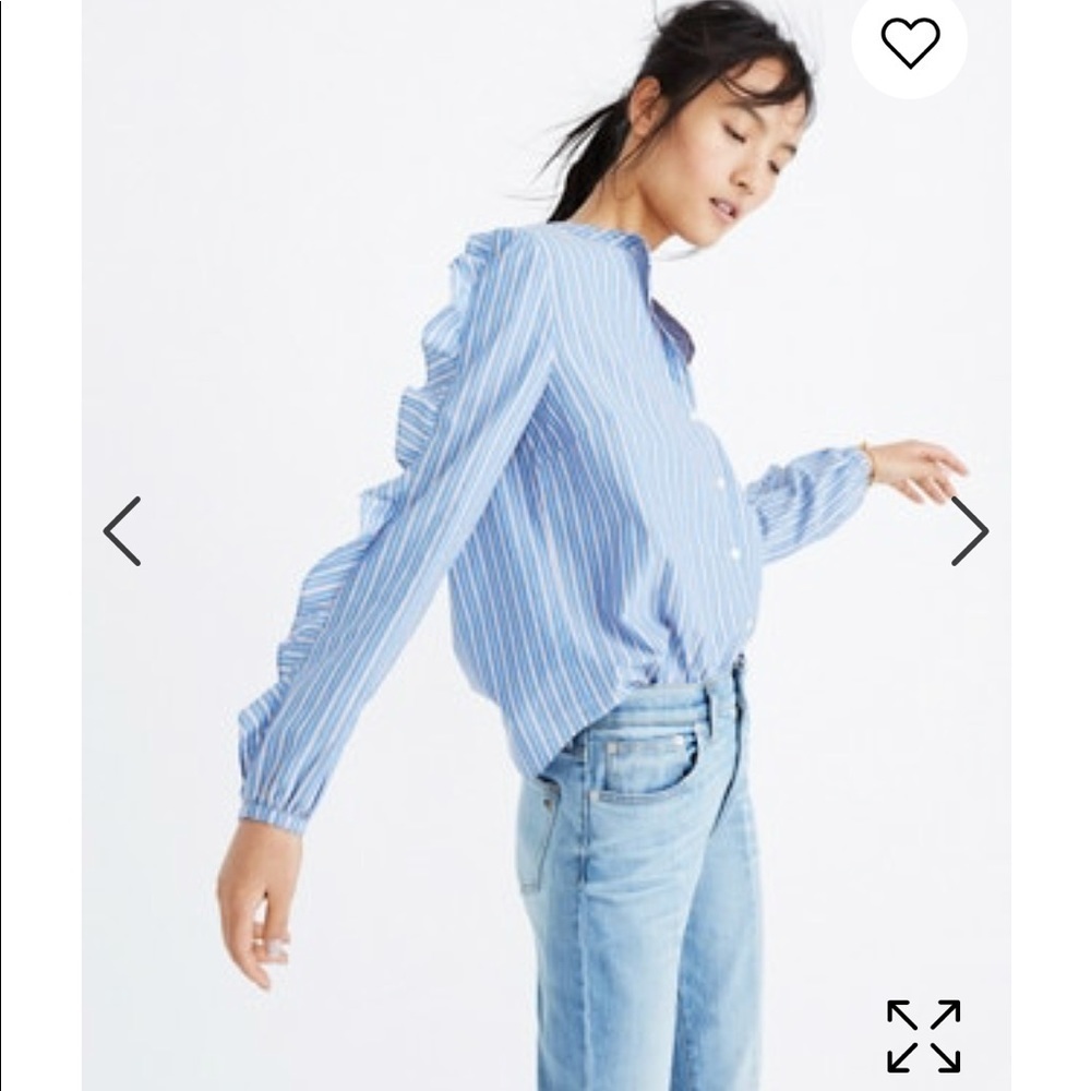 NEW • Madewell • Striped Frill Sleeve Blue Shirt M
